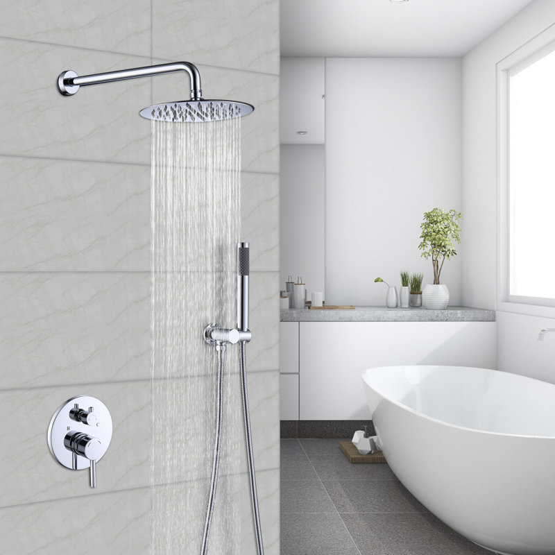 Complete Shower System with Rough-in Valve with 10 Inches Round Rain Shower Head, Chrome