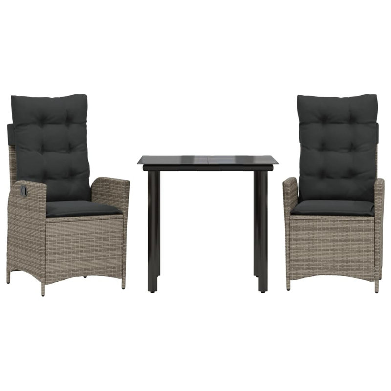 Vidaxl Patio Dining Set With Cushions Poly Rattan, Square Table, Brown/Gray, 2, 29.1" H x 31.5" L x 31.5" W