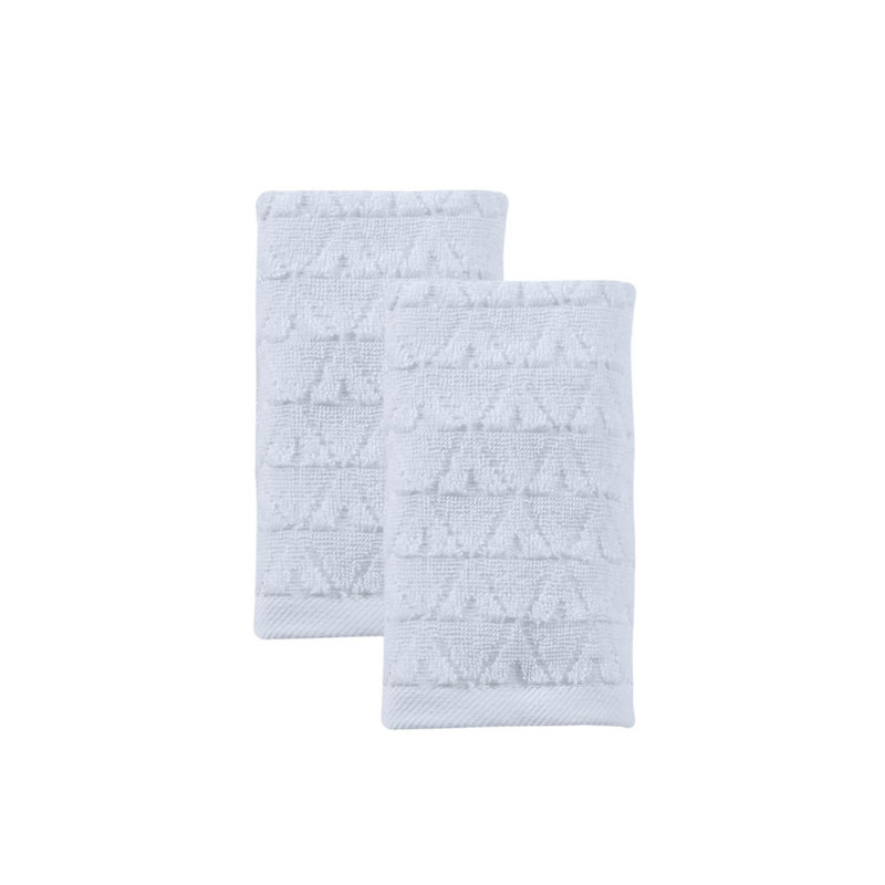 Ensemble de deux serviettes de toilette géométriques blanches en coton turc 27" x 54"