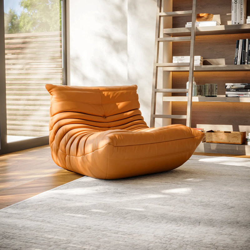 Microfiber Leather Standard Bean Bag Chair and Lounger, Orange Faux Leather, 36.12" X 28,33" X 40.15"