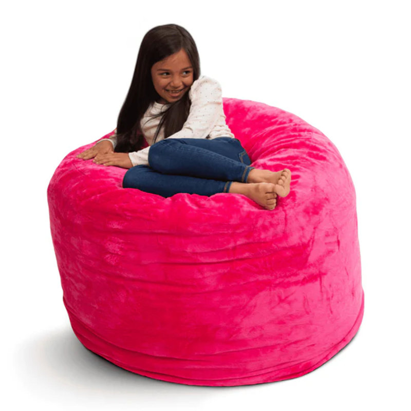 | Fauteuil à billes 3 pi | Rembourrage en mousse - Housse lavable amovible, fourrure rose, 3 Ft, Suède rose