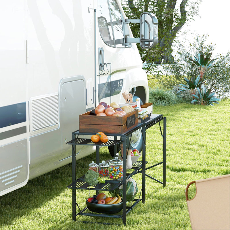 Table de cuisine pliable Beach Camp avec lampe réglable, accessoires de suspension et support de lanterne de camping, crochets, portable pour les sorties