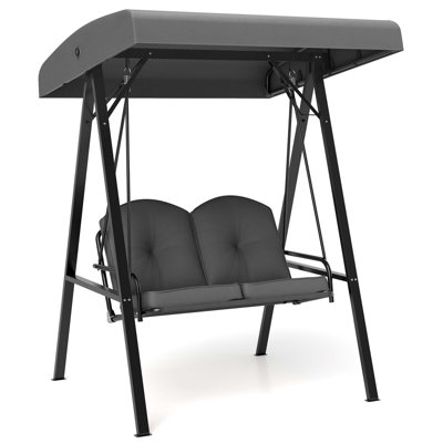 2-Person Outdoor Porch Swing Swing Loveseat with A-Shaped Metal Stand