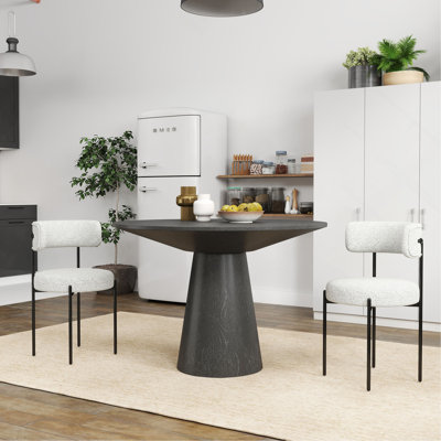 3-Piece Round Dining Set, Pedastal Dining Table with 2 Boucle Chairs