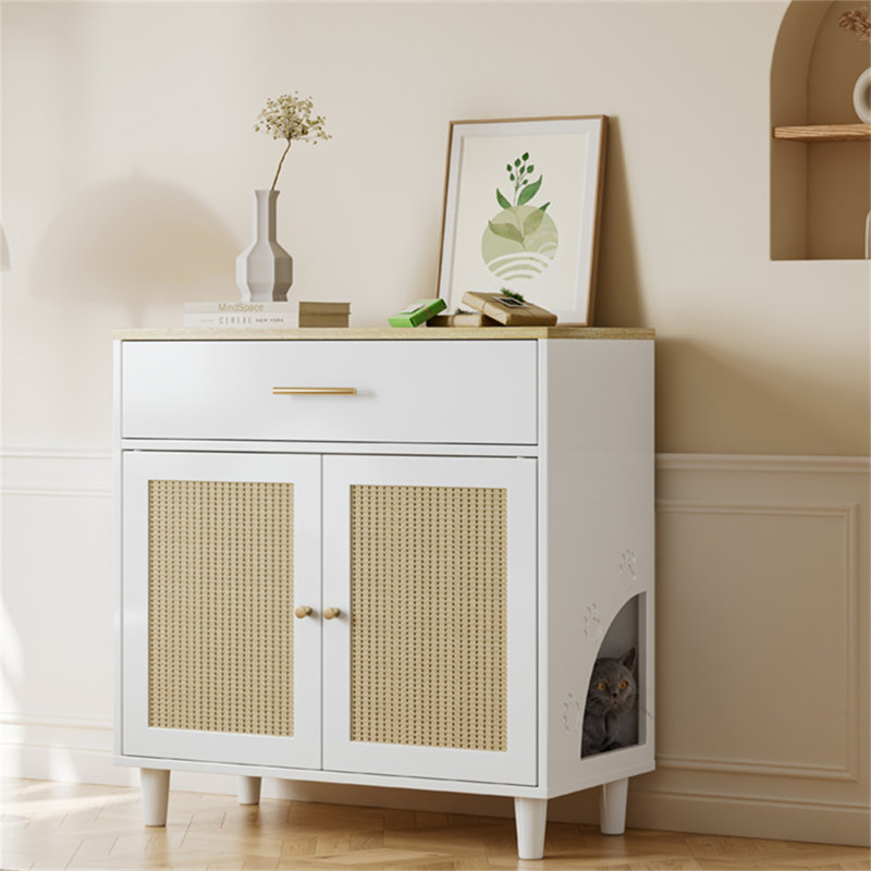 Enceinte de litière pour chat avec bloc-notes, meuble de litière caché, buffet de maison pour animaux en bois, armoire de rangement, convient à la plupart des chats et bac à litière