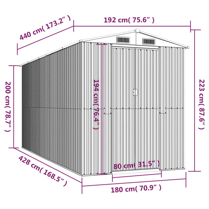  Steel Traditional Storage Shed, Green, 75.6" W x 173.2" D