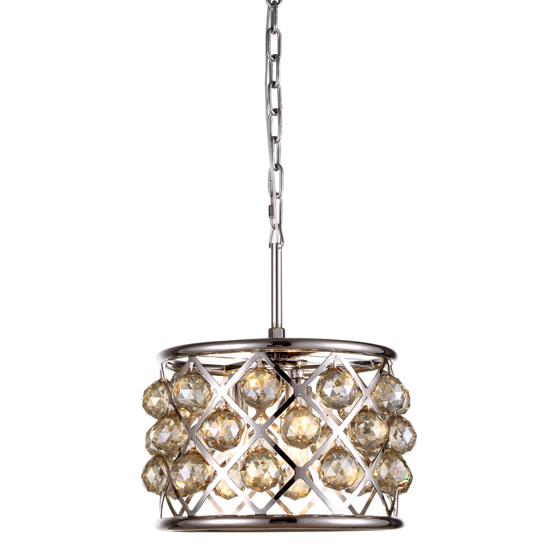 3 - Light Unique/Statement Pendant, Polished Nickel, Golden Teak Smoky