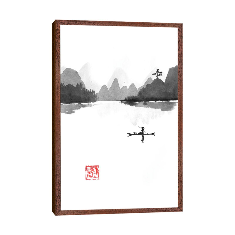 Island by Péchane - Painting on Canvas, 152.5 cm H x 101.5 cm W, Classic Brown Wood Framed
