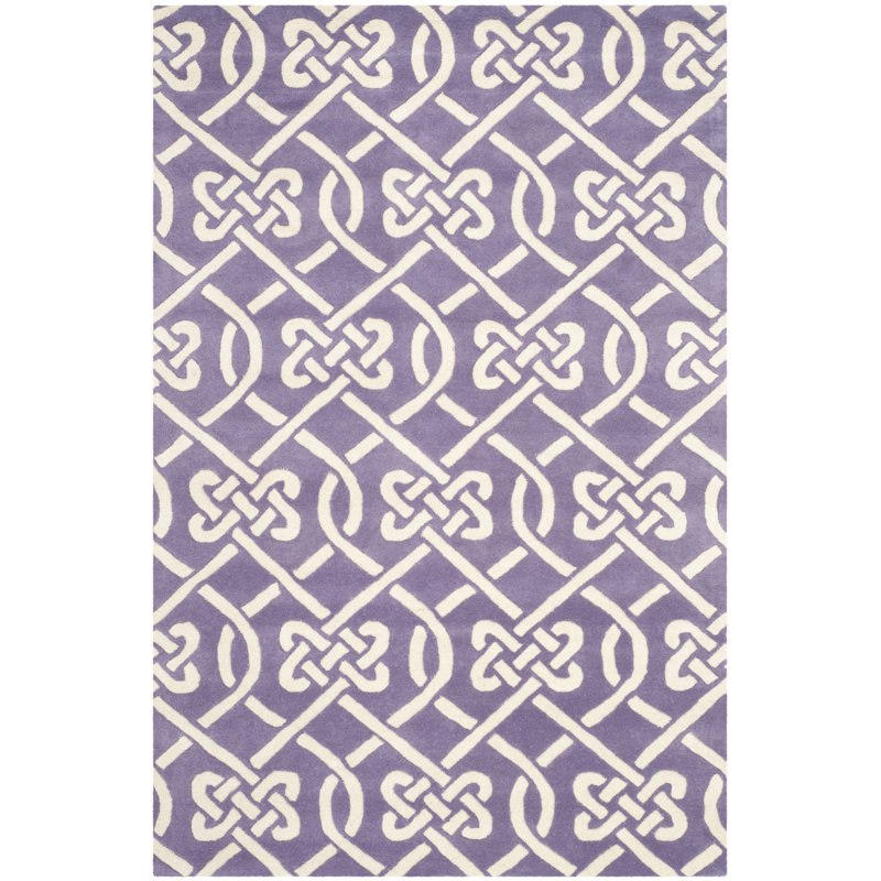 Tapis mauve / ivoire en laine touffeté à la main à motif géométrique Swallow, Rectangle 3 pi x 5 pi