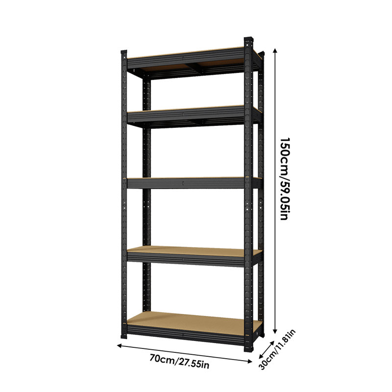 Metal Storage Rack, Matte Black, 150 cm H x 70 cm W x 30 cm D