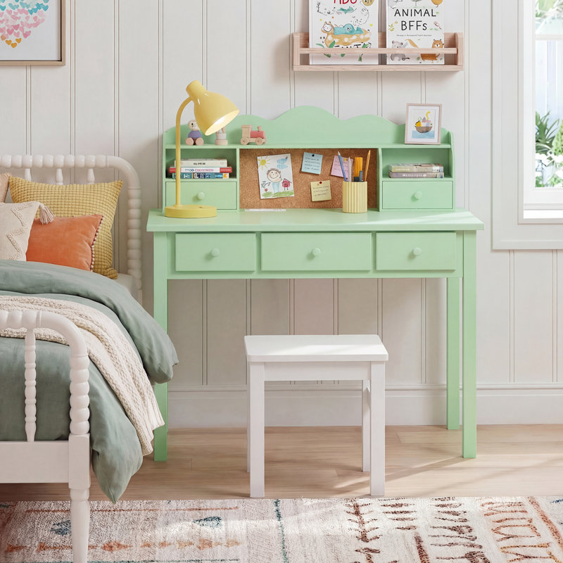 Bureau d'écriture 36,2 "en bois massif avec 3 prises de courant, Vert