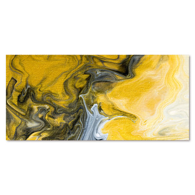 Noir noir, blanc et marbre jaune abstrait I - peinture sur toile