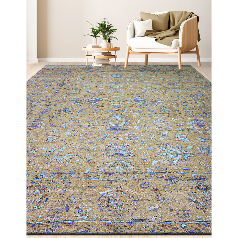 Tapis naturel et multicolore de haute qualité noué à la main, Rectangle 9' x 12'