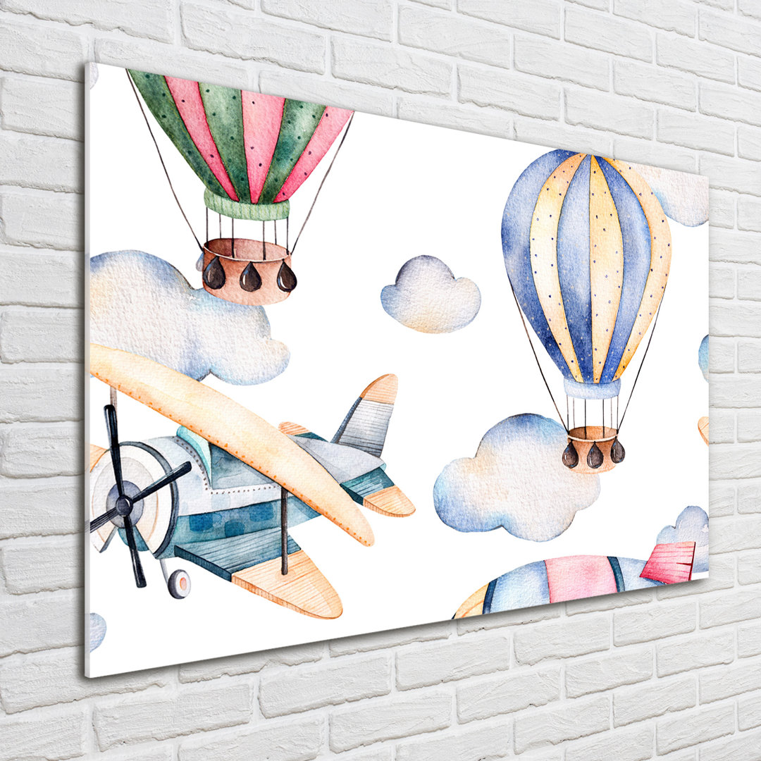 Glasbild Flugzeuge und Luftballons