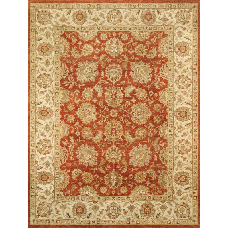 Tapis corail / ivoire oriental en coton / laine noué à la main 7 pi 9 po x 10 pi 1 po Oriental