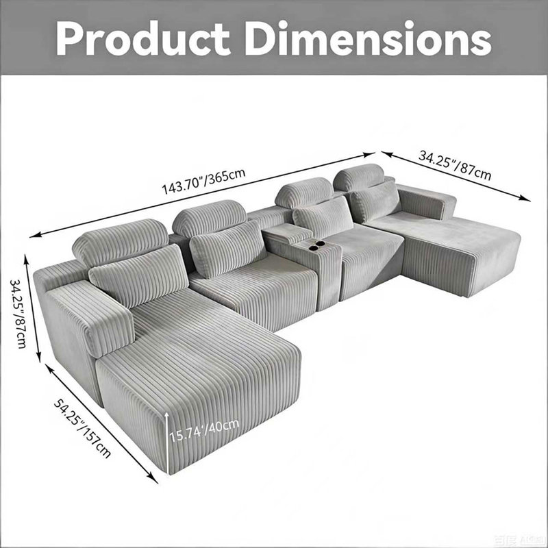 Canapé modulaire en velours 3 pièces Modern, Velours gris velours