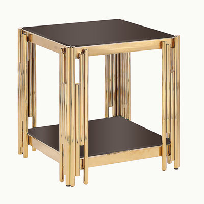 Walker Furniture 20-inch wide square glass top side table, gold stainless steel reinforced glass side table, suitable for living room and bedroom