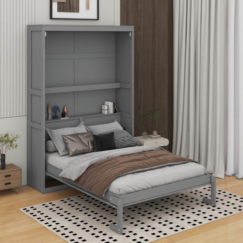 Lit escamotable double avec tablettes
