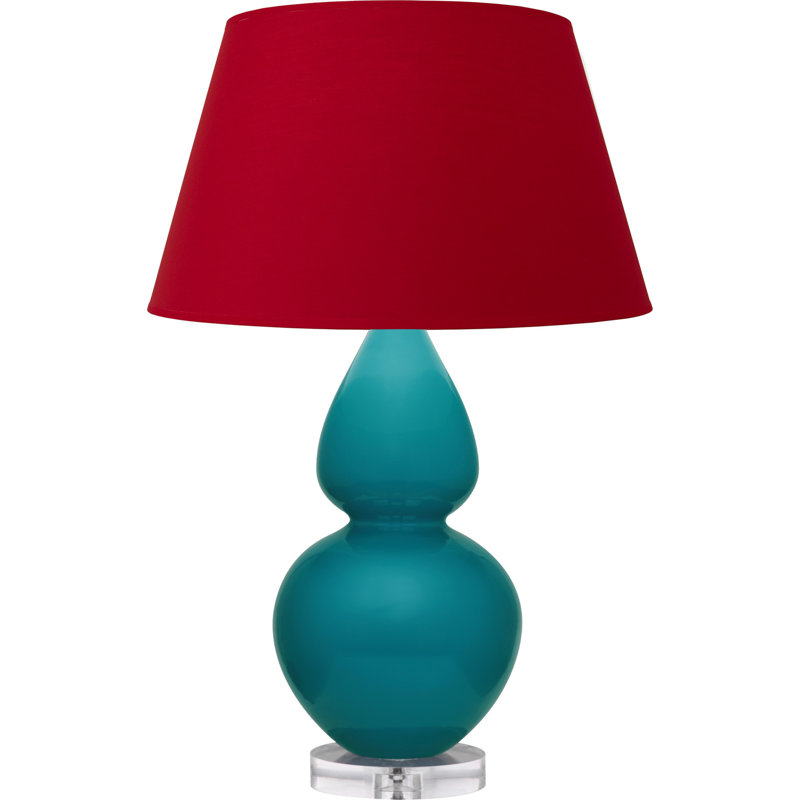Double Gourd Table Lamp, Navy/Gray, Daisy Glazed/Silver