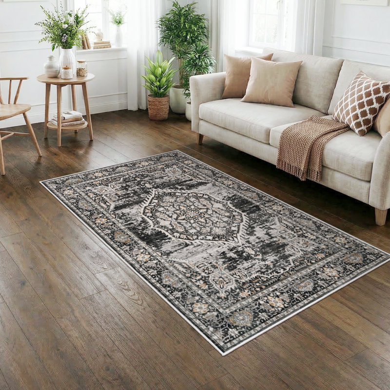 Washable Entryway Rug: Farmhouse Kitchen Hallway Rug Wide Soft Water Resistant Floor Mat for Bathroom Nursery Non Slip Indoor Carpet for Living Room Bedroom Dining Room(Black)
