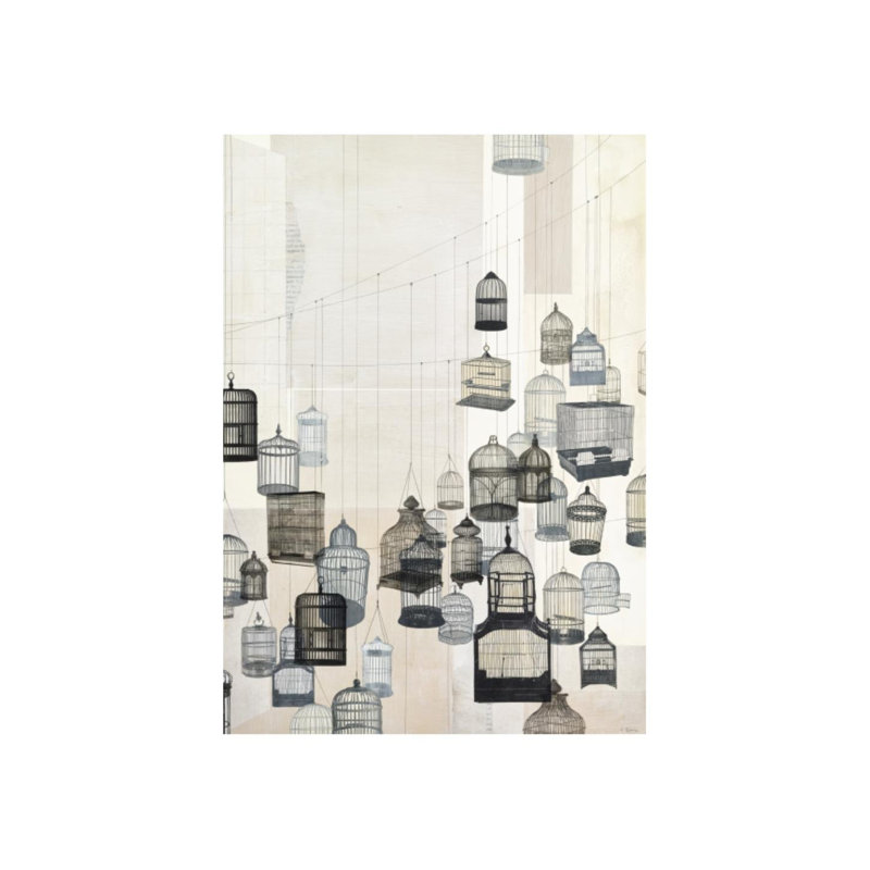 «Birdcages II» par Natasha Marie, impression sur toile tendue, H 67 po x l 47 po, Image au pinceau gel