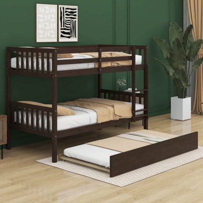  Lit superposé simple au-dessus de simple en bois d'hévéa avec lit gigogne Kamorian, convertible en 2 lits