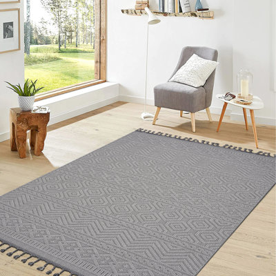 White Geometric Indoor/Outdoor Carpet 4X6 - Stain , Non-Shedding, & Pet-, Easy To Clean, , Medium Pile, Cotton Backing, Polypropylene Fiber Area Rug With And Pet , Clean Rejuvenate, Textured Mat