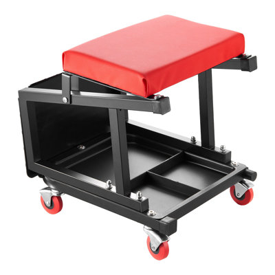 Mechanic Stool, 300 Lbs Capacity Garage Seat/Work Stool With Wheels, 360° Swivel Rolling Workshop Stool With Tool Tray, Mechanics Creeper Seat/Step Stool, For Garage, Shop And Auto Repair, Black