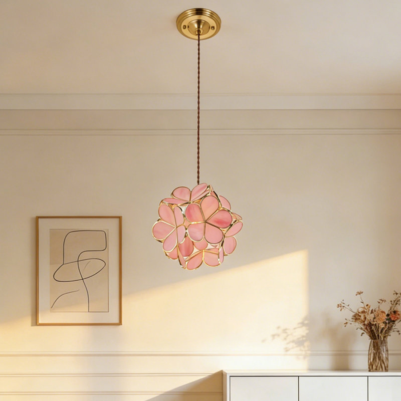 Luminaire suspendu 1 lumière fleur rose