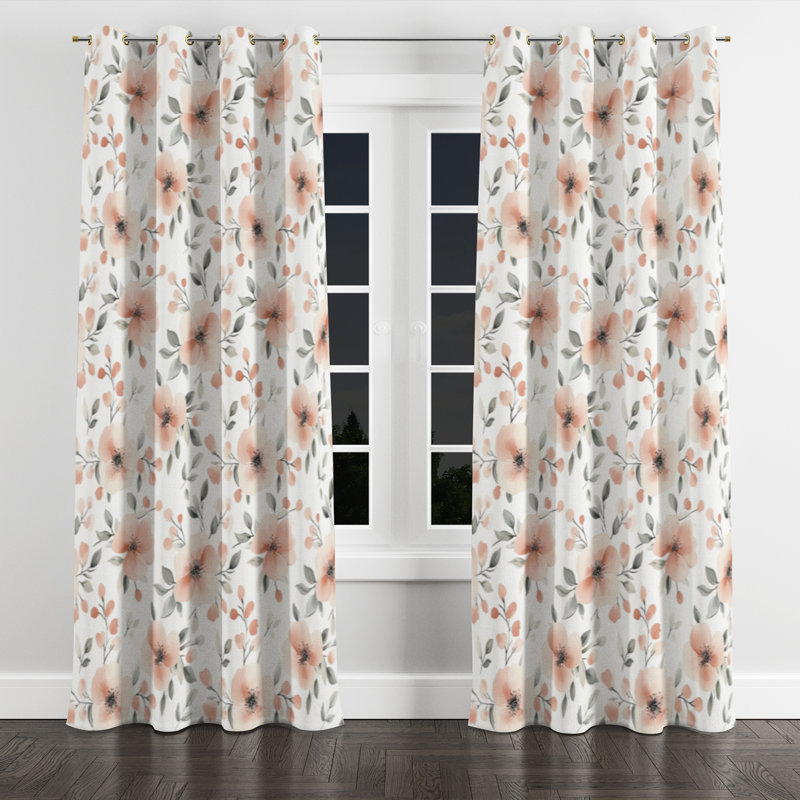 Rideaux à motif floral - 1 panneau de rideaux bohème rose et vert Boho, L 52 po x L 90 po, Œillets dorés