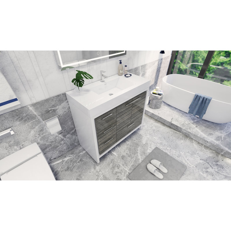Ensemble de meuble-lavabo simple 42 po Loyne, Gris cendre très lustré, Chrome