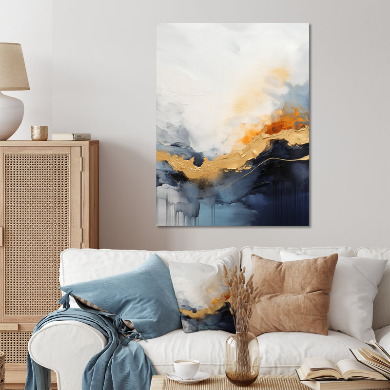 Peinture bleue et jaune fluide - Art mural abstrait en métal, H 20 po x l 12 po x P 1 po