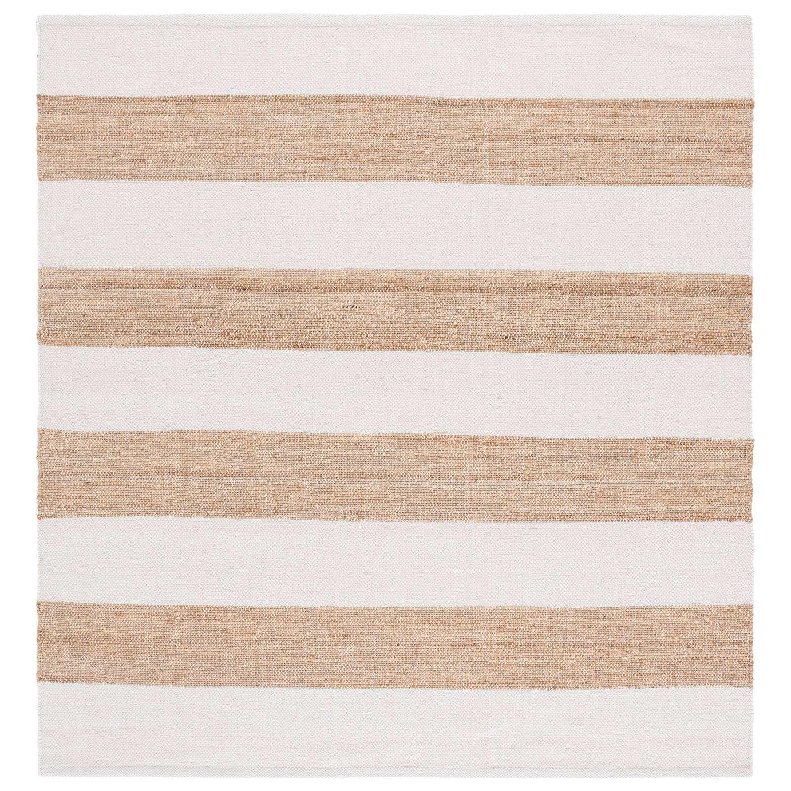 Hand-Woven Striped Jute Wool Rug, Square 6'