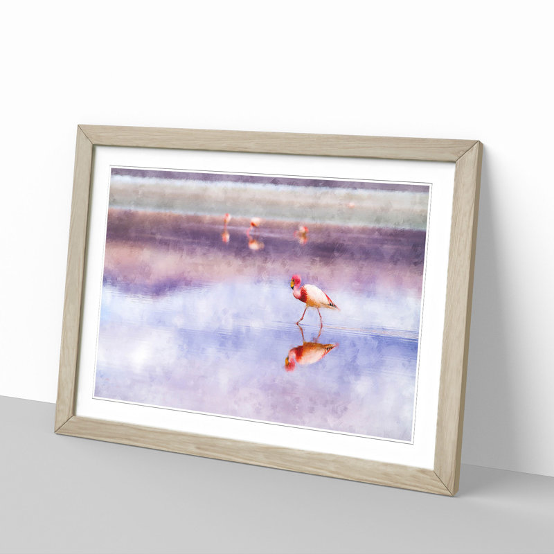 Flamingo Reflection - Picture Frame Graphic Art Print, 24cm H x 33cm W x 2cm D, Oak Framed