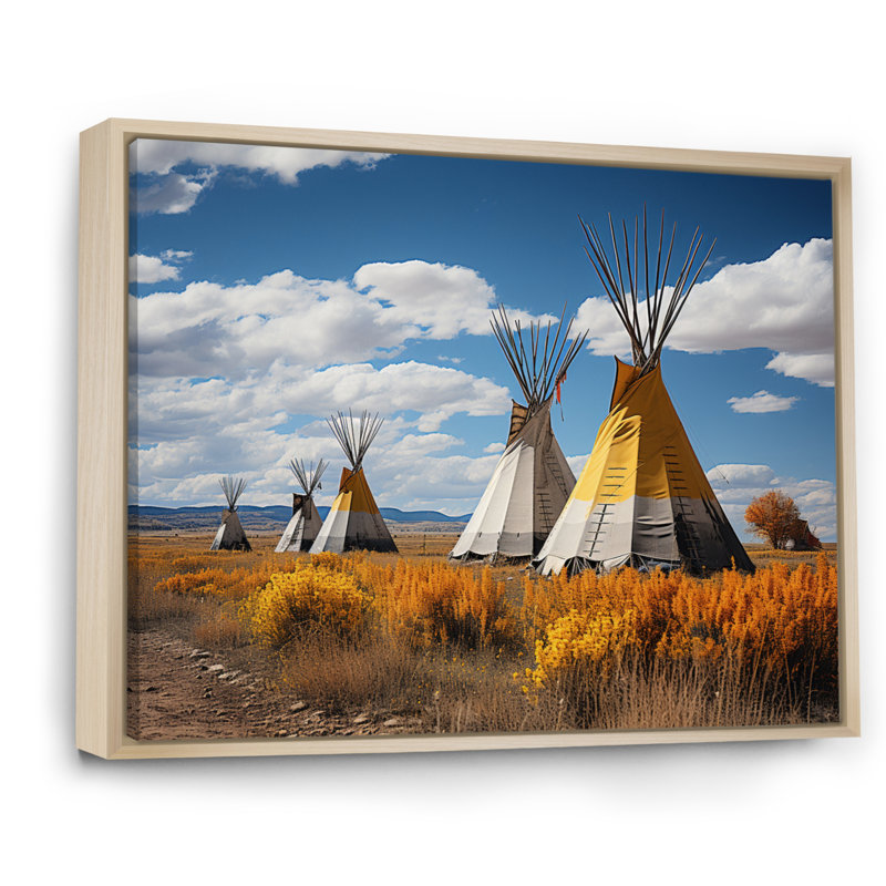 Yellow Native Tipi Path To Spirituality III - Native American Wall Art Living Room, H 24 po x l 32 po x P 1 po