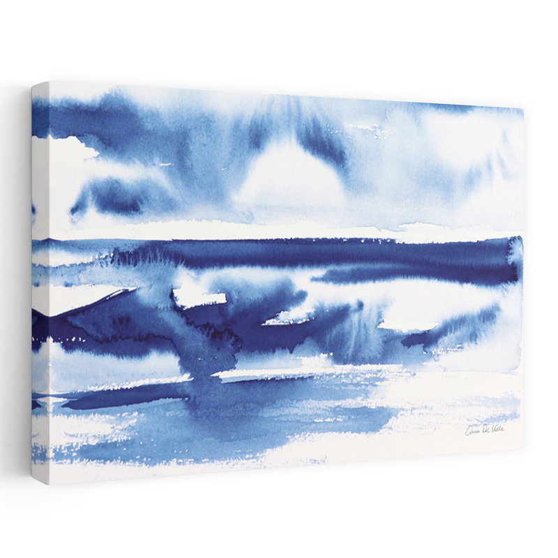 Bleu océan II côtier abstrait bleu blanc nuage côtier, H 24 po x l 16 po