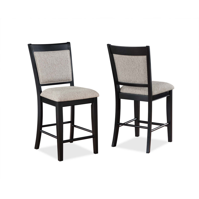 Tabouret de bar 2 pièces Farmhouse Style, Siège blanc / cadre noir, Tabouret de comptoir (siège d'une hauteur de 25 p