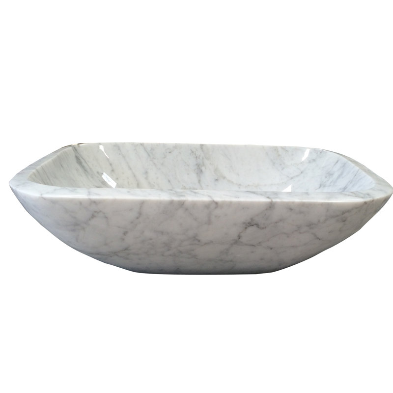 Polished Carrara Marble Rectangular Vessel Sink, 16.5" White