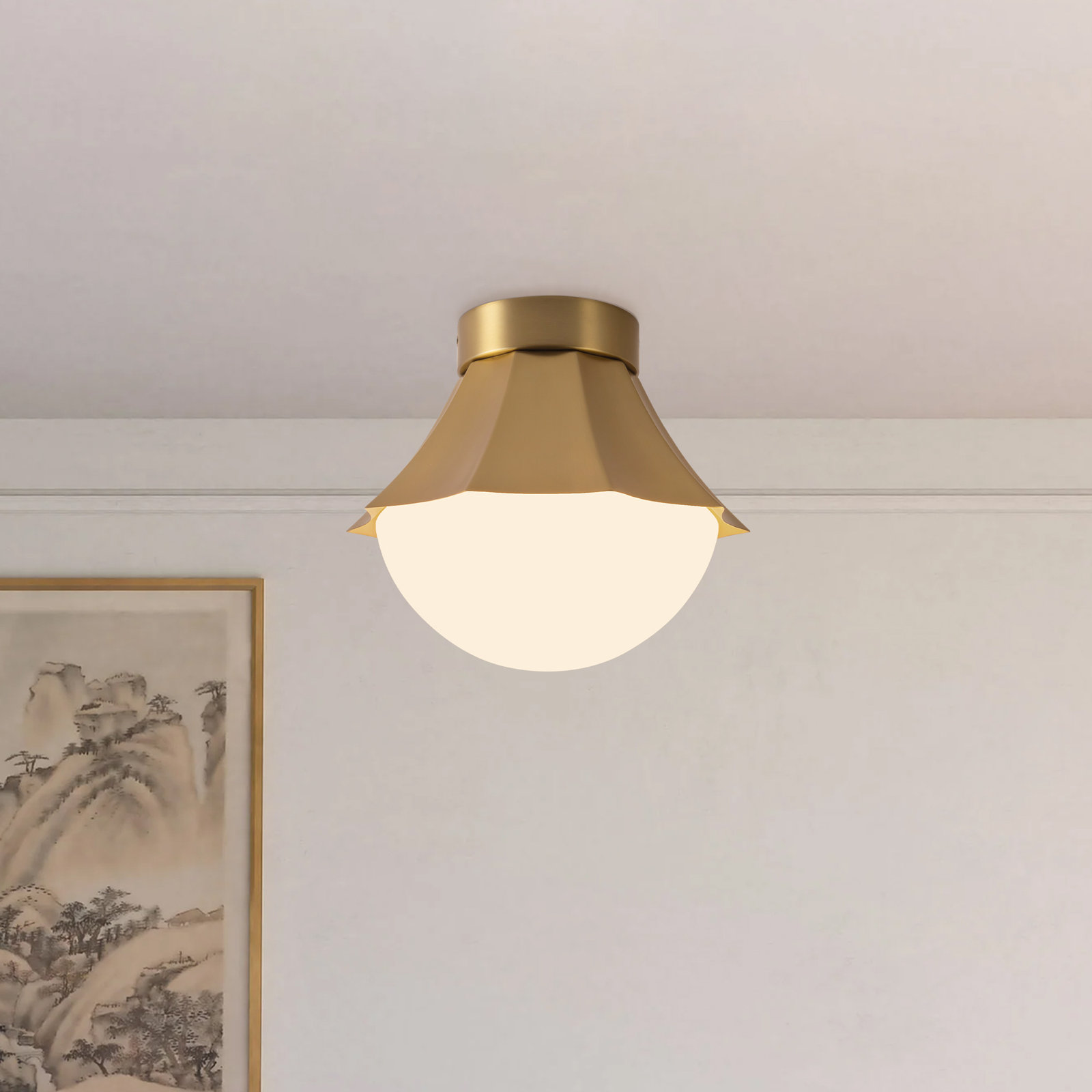 Single Light Semi Flush Mount, Brushed Gold