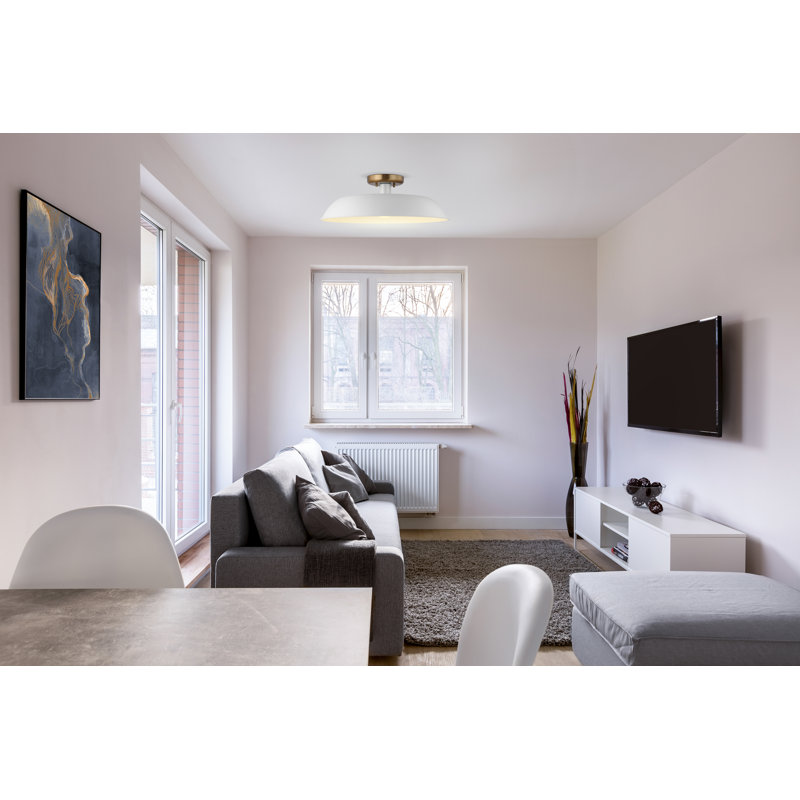 Plafonnier semi-encastré 1 lumière Bethany, Laiton bruni, Blanc, H 7 po x l 19,88 po x P 19,88 po