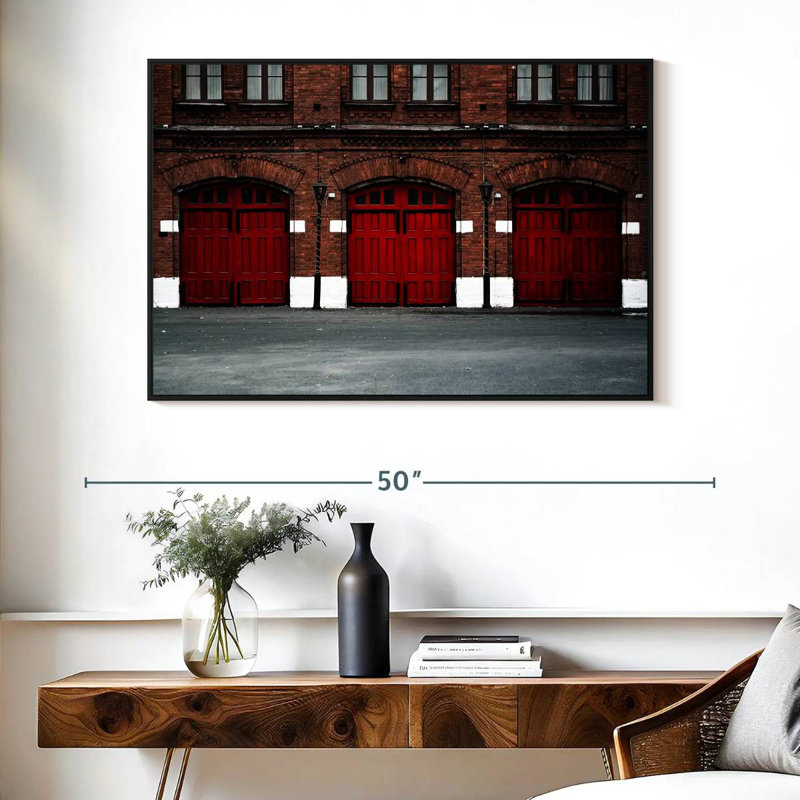 Fire Station, 40" X 27", Floating Frame Black
