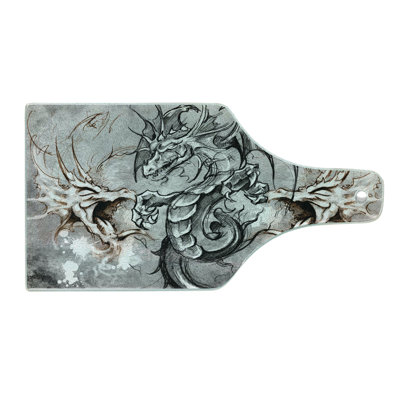 Ambesonne Dragon Tempered Glass Cutting Board Scary Creature Sketch Grey Umber