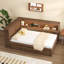 Lit de jour en bois pleine grandeur avec tablettes de rangement, USB, DEL et lit gigogne-1091214832