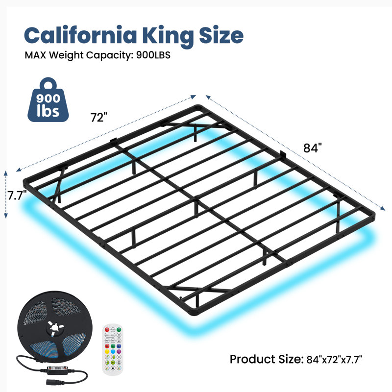 LED Floating Bed Frame No Box Spring Needed, California King
