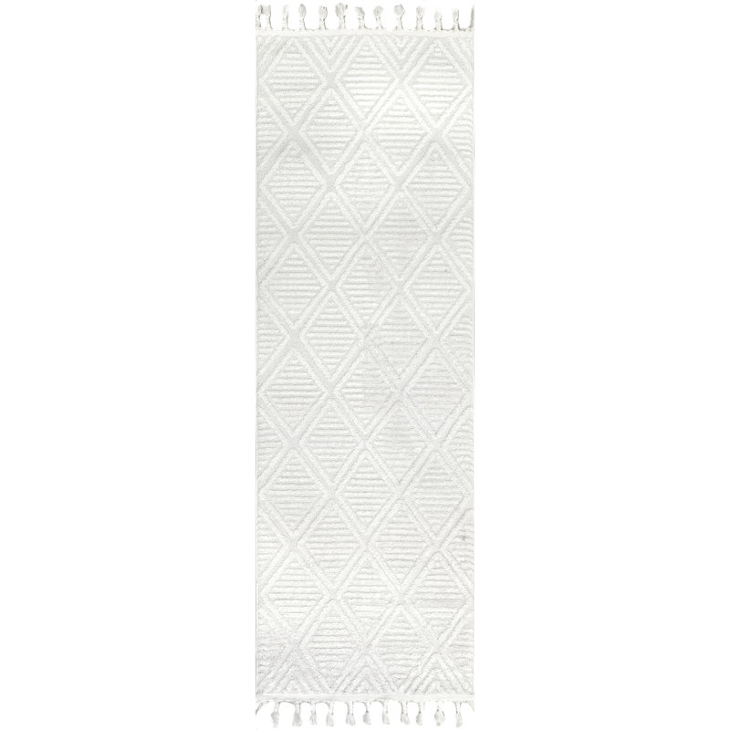 Jemier Textured Tile Ivory Area Rug, Runner 2' 8" x 8'