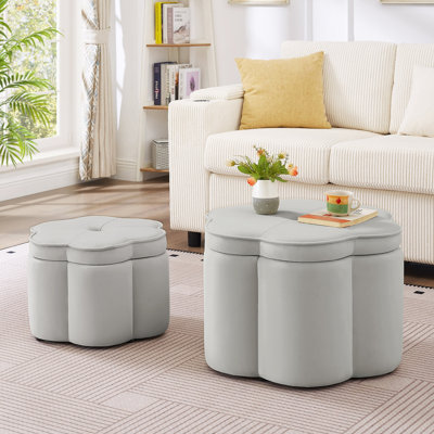 Ensemble de 2 repose-pieds avec rangement, repose-pieds en forme de pétale en forme de fleur, repose-pieds rembourré en velours, pour le salon, le salon et le vestibule - gris