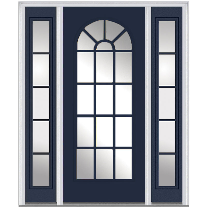 Porte d'entrée pré-suspendue en fibre de verre préfinie lisse, H 80 po x l 64 po x P 1,75 po, Naval, Ouverture à droite