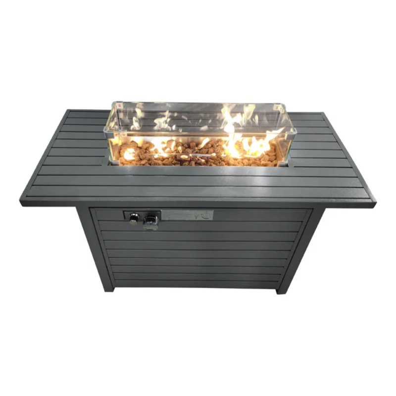 Gray Steel Propane Fire Pit Table with Glass Guard