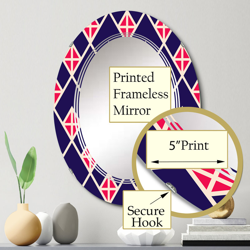 Miroir mural rouge et bleu à motif géométrique, 30 po x 20 po