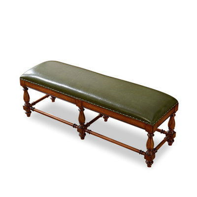 American Country Style Cherry Wood Leather Bench for Bedroom & Living Room